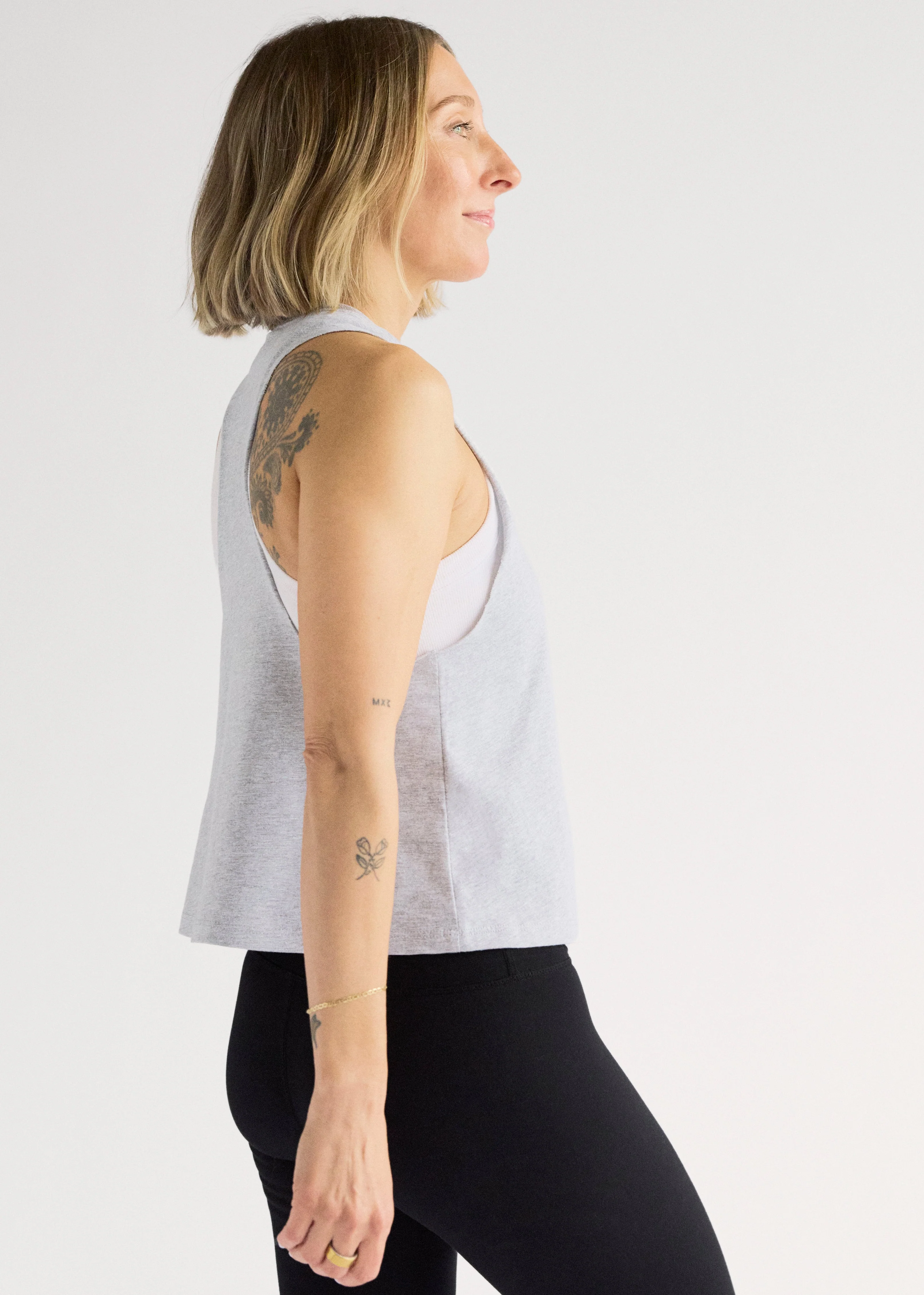 b3 Crop Muscle Racerback Tank - Athletic Heather/White - Image 3